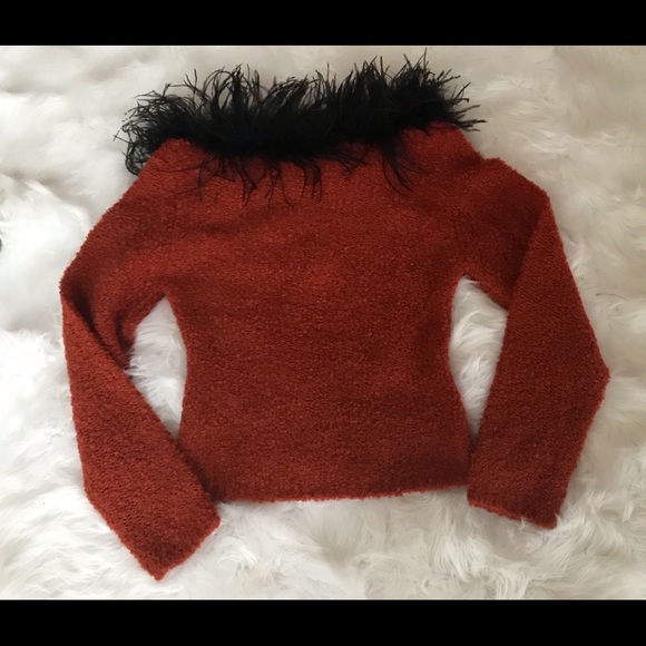 SISTERS Sweater with Feathery Trim Around Neckline - Picture 2 of 3